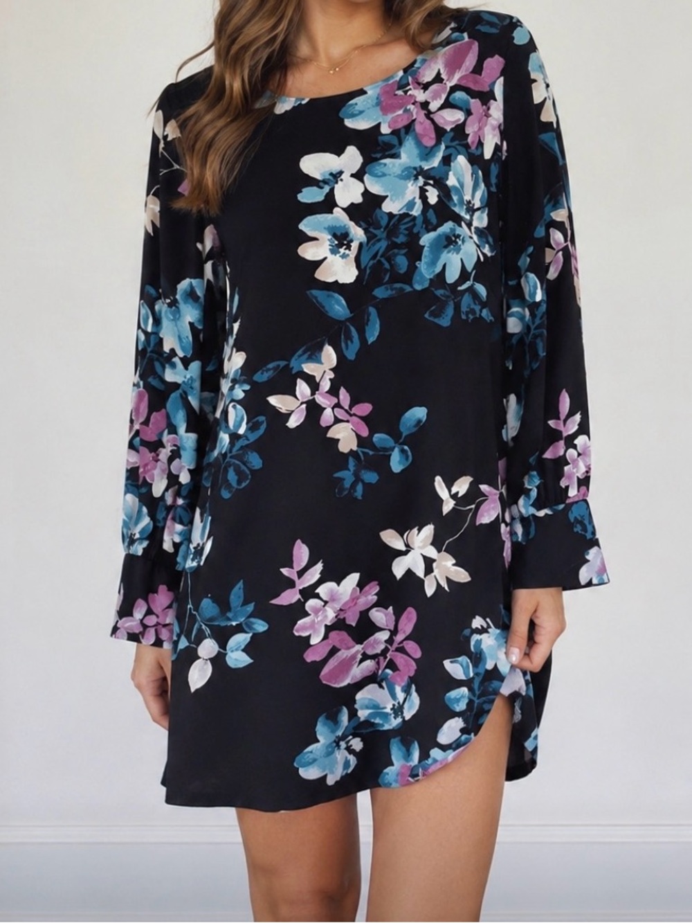 White House Black Market Womens Floral Shift Dress Long Sleeve size 8